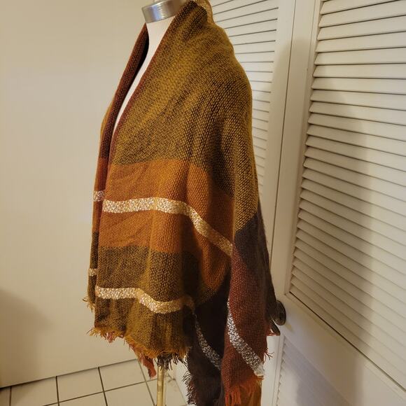 Brown Plaid Stripped Oversized Shawl Wrap Scarf Fringe Soft Blanket 54x57 - Picture 3 of 5
